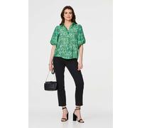 Izabel London Leaf Print 1/2 Puff Sleeve Blouse - Green - 12