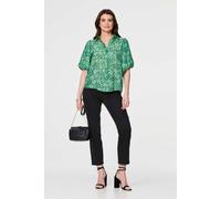 Izabel London Leaf Print 1/2 Puff Sleeve Blouse In Green Green 12