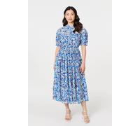 Izabel London Leaf Print 1/2 Sleeve Midi Shirt Dress - Blue - 8