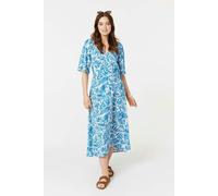 Izabel London Leaf Print 1/2 Sleeve Wrap Dress - Blue - 14