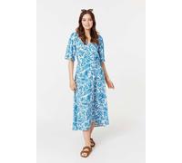 Izabel London Leaf Print 1/2 Sleeve Wrap Dress In Blue Blue 8
