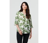Izabel London Leaf Print 3/4 Flare Sleeve Blouse In Green Green 10