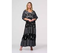 Izabel London Leaf Print 3/4 Kimono Sleeve Maxi Dress In Black Black 10