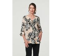 Izabel London Women's Leaf Print 3/4 Sleeve Button Trim Blouse in Beige | Size: 18 Izabel London Beige 18