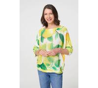 Izabel London Printed 3/4 Sleeve Knit Texture Top for Women UK with Batwing Sleeves and a Relaxed fit. Yellow