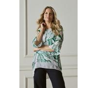 Izabel London Leaf Print 3/4 Sleeve Layered Tunic Top - Green - 10