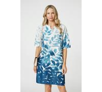 Leaf Print 3/4 Sleeve Relaxed Shift Dress Izabel London Blue 14