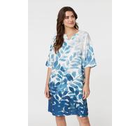 Izabel London Leaf Print 3/4 Sleeve Relaxed Shift Dress In Blue Blue 14