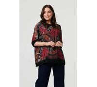 Izabel London Leaf Print 3/4 Sleeve Relaxed Tunic Top - 12 - Black