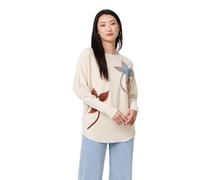 Izabel London Leaf Print Batwing Sleeve Relaxed Top for Women UK with a Curve Hip Length Hem and Long Sleeves. Beige