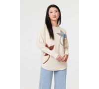 Izabel London Leaf Print Batwing Sleeve Relaxed Top In Beige Beige M/L