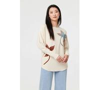 Izabel London Leaf Print Batwing Sleeve Relaxed Top - M/L - Beige