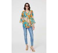 Izabel London Women's Leaf Print Button Front Blouse in Orange | Size: 12 Izabel London Orange 12