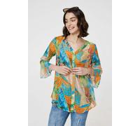 Izabel London Women's Leaf Print Button Front Blouse in Orange | Size: 12 Izabel London Orange 12