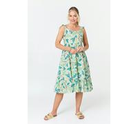 Izabel London Leaf Print Frilled Strap Midi Dress - 18 - Green
