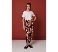 Izabel London Leaf Print High Waist Tassel Harem Pants In Orange Orange 18