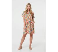 Izabel London Leaf Print Knee Length Shift Dress - Orange - 12