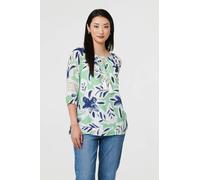 Izabel London Leaf Print Lace Trim Bardot Blouse - 16 - Green