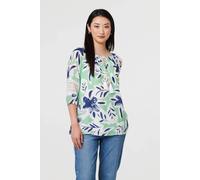 Izabel London Leaf Print Lace Trim Bardot Blouse - 14 - Green