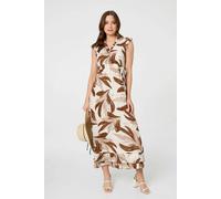 Izabel London Leaf Print Layered Tie Waist Maxi Dress - 14 - Brown