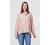 Izabel London Leaf Print Long Sleeve Curve Hem Shirt In Pink Pink