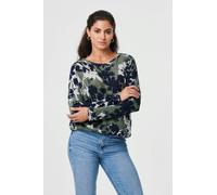 Izabel London Leaf Print Long Sleeve Relaxed Top - Green - 10