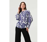 Izabel London Leaf Print Long Sleeve Ruched Blouse - 10 - Blue