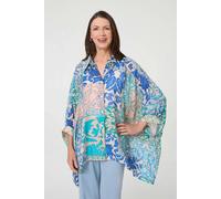 Izabel London Leaf Print Longline Relaxed Tunic Shirt - 18 - Blue