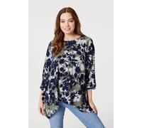 Izabel London Leaf Print Oversized Blouse Top In Green Green 10