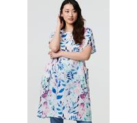 Izabel London Leaf Print Pocket Front Short Shift Dress In Blue Blue S