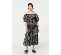 Leaf Print Puff 1/2 Sleeve Midi Dress Izabel London Black 18
