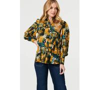 Izabel London Women's Leaf Print Puff Sleeve Relaxed Shirt | Size: 10 Izabel London Multicolor 10