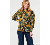 Izabel London Leaf Print Puff Sleeve Relaxed Shirt Multi 10