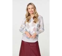 Leaf Print Relaxed Sequin Detail Jumper Izabel London Grey S