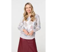 Izabel London Leaf Print Relaxed Sequin Detail Jumper In Grey Grey M