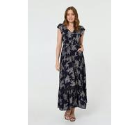 Leaf Print Shirred Lace Trim Maxi Dress Izabel London Blue 18