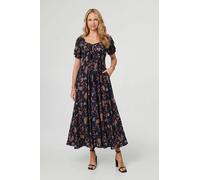 Izabel London Leaf Print Short Puff Sleeve Maxi Dress - 10 - Navy
