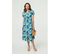Leaf Print Short Sleeve Shirt Midi Dress Izabel London Blue 10