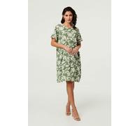 Izabel London Leaf Print Short Sleeve Short Dress - L - Sage