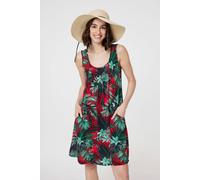 Izabel London Leaf Print Sleeveless Tunic Dress In Red Red 24
