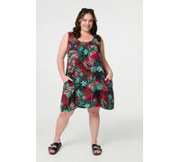 Izabel London Leaf Print Sleeveless Tunic Dress - Red - 14