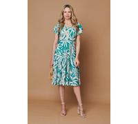 Izabel London Women's Leaf Print Tie Angel Sleeve Midi Dress in Green | Size: 8 Izabel London Green 8