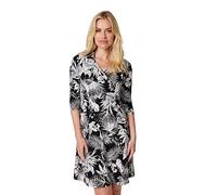 Izabel London Leaf Print Wrap Front Shirt Dress for Women UK with V-Neck, 3/4 Sleeves and Short Skater Skirt. Black