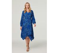 Izabel London Leopard Print Hanky Hem Dress In Blue Blue 14