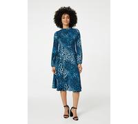Izabel London Leopard Print Long Sleeve Midi Dress - Blue - 16