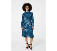 Izabel London Leopard Print Long Sleeve Mini Dress In Blue Blue 8