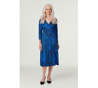 Izabel London Leopard Print Midi Wrap Dress - Blue - 14