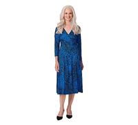 Izabel London Leopard Print Midi Wrap Dress for Women UK with v-Neck, Long Sleeves and midi Length Hem. Blue
