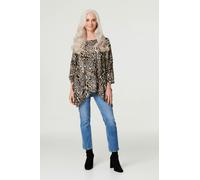 Izabel London Leopard Print Oversize Blouse In Black Black 12