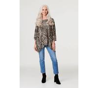Izabel London Leopard Print Oversize Blouse In Black Black